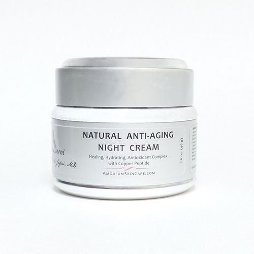Natural Anti-Aging Night Cream delivers smoother softer skin with liposomal vitamins. It contains glycerine and squalene, and is ideal for the patient who is not overly dry, but requires a light moisturizer. It can be used for acne patients with dry skin.